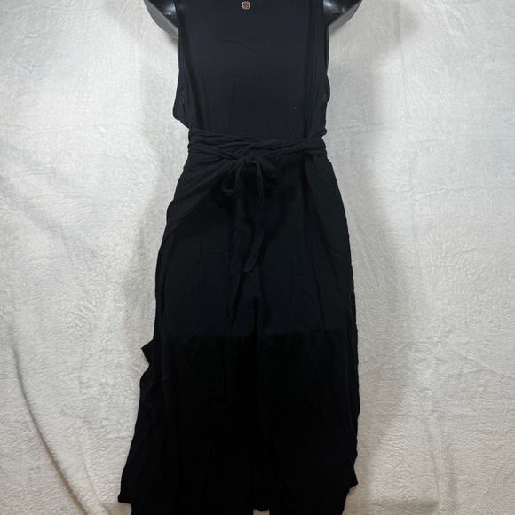 Turquoise Couture Wrap Dress Womens Size XL Black Crepe Goth Knee Length - Picture 7 of 9